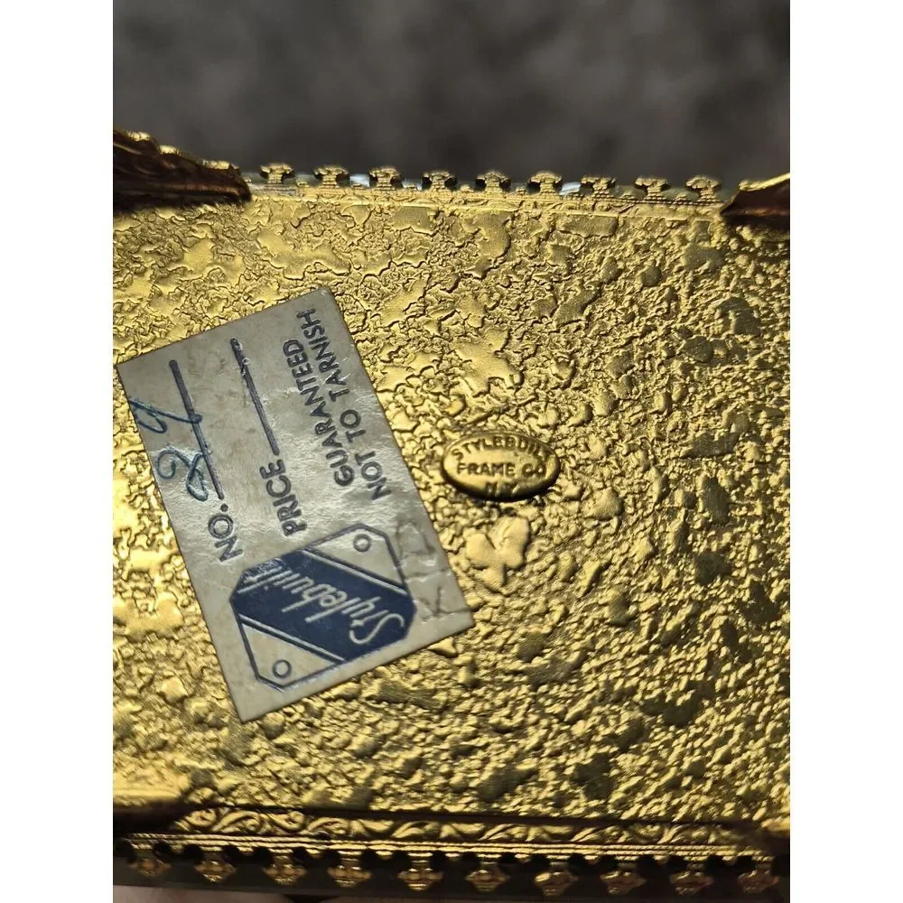Vtg Beveled Stylebuilt Gold Trinket Ring Jewelry Box 24K Gold-plated Gold Velvet